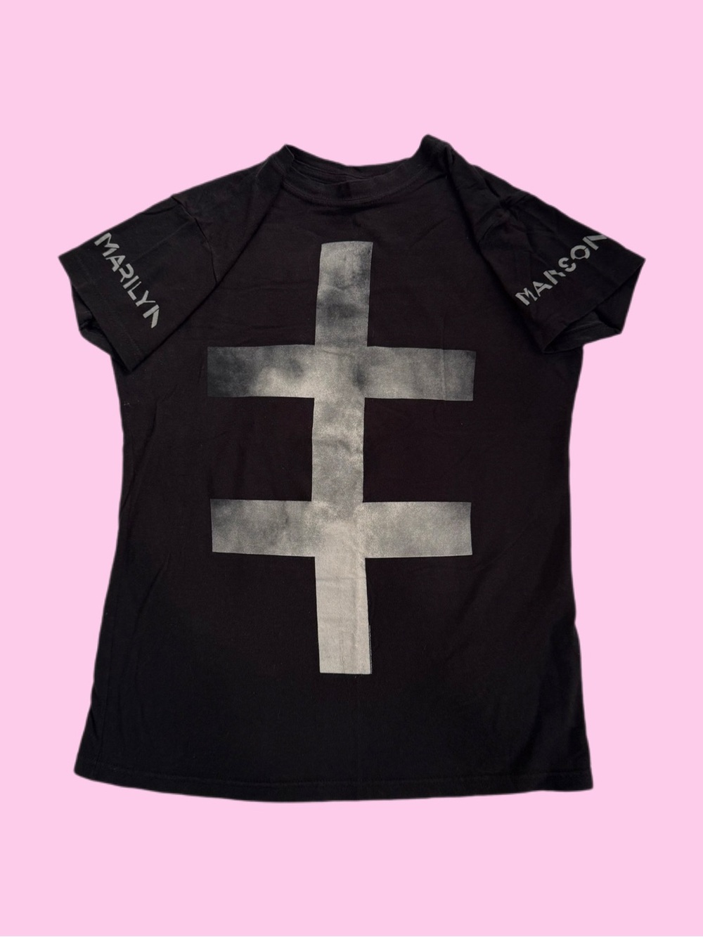 Marilyn Manson Double Cross Double Sided Graphic Rock Tee Cap Sleeve 2016 Medium